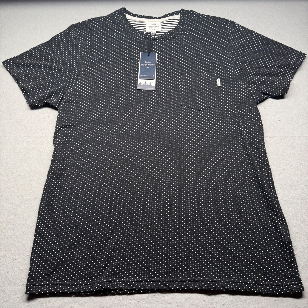Peter Werth T-Shirt Mens XL Black Bridger Tee Micro Dot Short Sleeve Pocket New